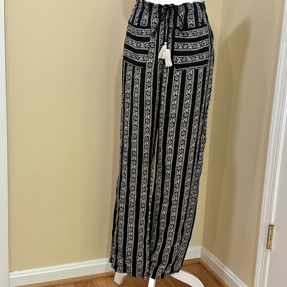 WOMEN'SECRET Boho Black Print Long Pant Mid Rise Draw String Sz L Front Pocket - Picture 15 of 16